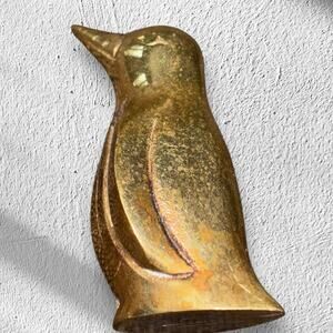 Heavy Solid Brass Penguin Statue Shows Some Age Ware Mid-Century Decor